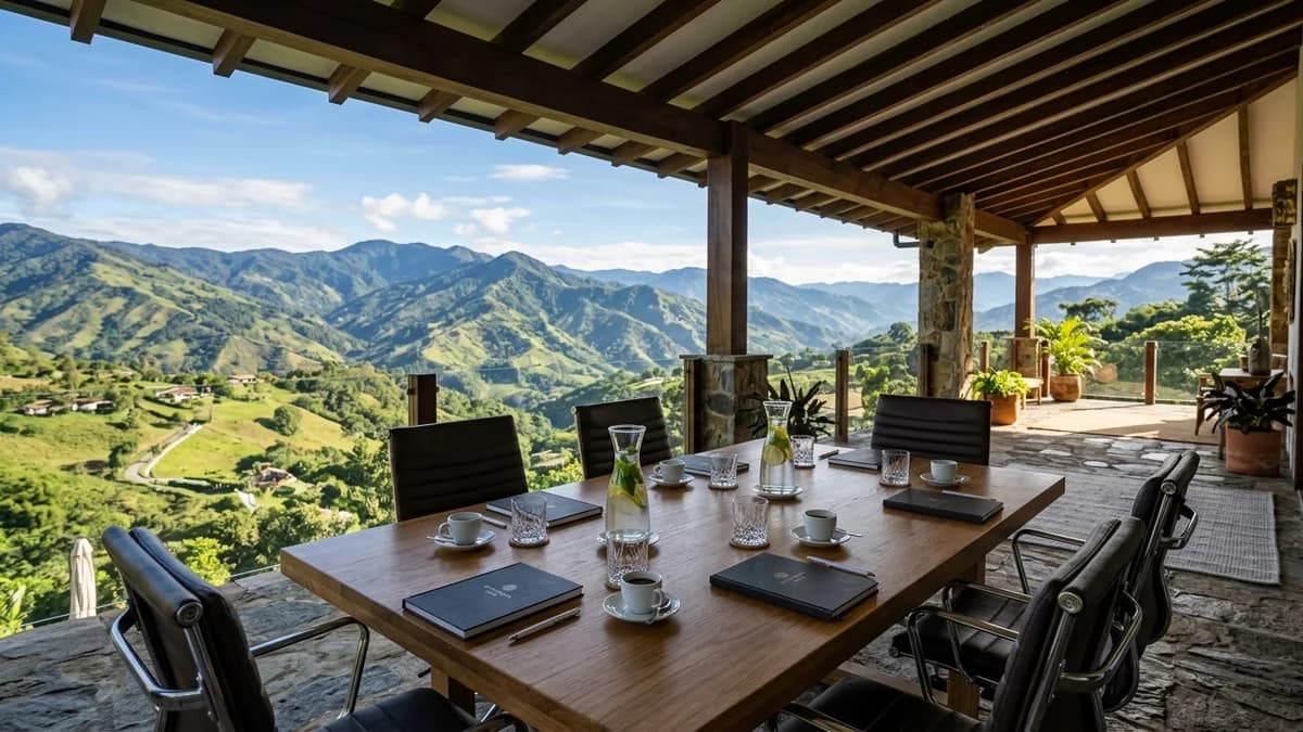 Outdoor open-air veranda ideal for executive strategy sessions during corporate retreats near Medellín