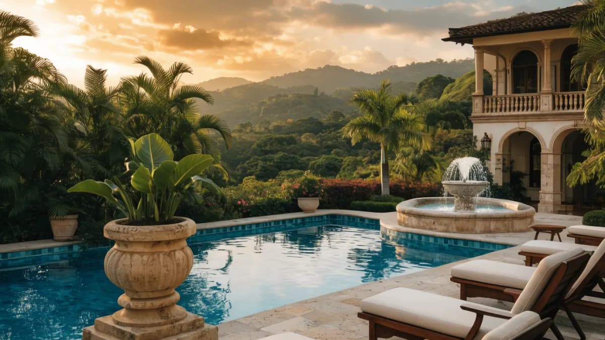 Piscina de La Juana con vista al Cerro Tusa en un día de sol en Antioquia