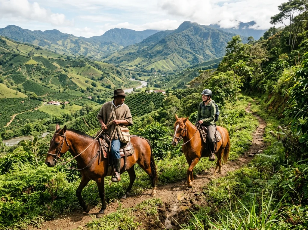 Guided horseback ride on ancestral coffee trails in Suroeste Antioquia