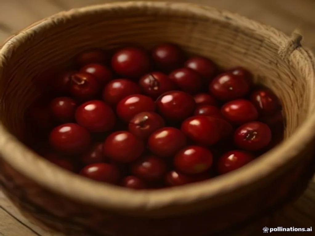 Handpicked ripe red Arabica coffee cherries on traditional Antioquian coffee farm